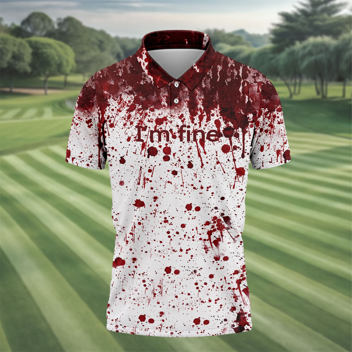 I'm Fine Bloody Splatter Halloween Golf Polo Shirt for Men, Mens Golf Shirts, Golf Apparel For Men