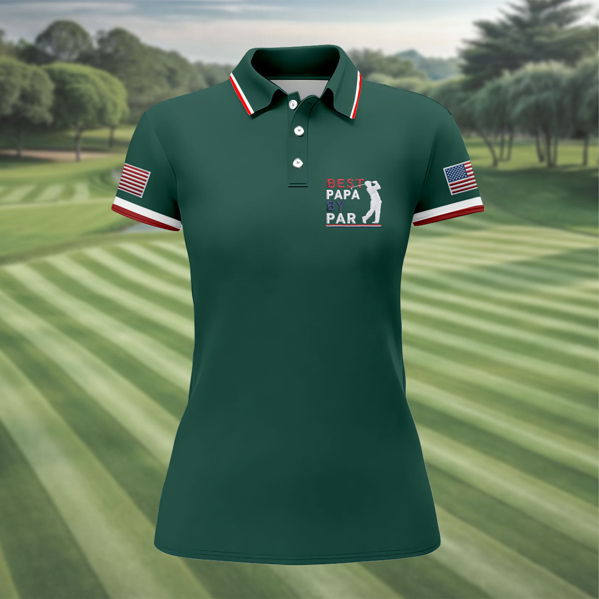 Green Best Papa By Par Embroidered Golf Polo Shirt, Ladies Golf Shirts, Golf Tops For Women