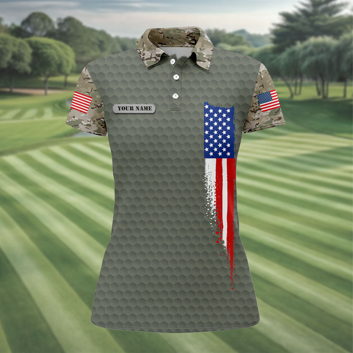 I Am A US Veteran American Flag Camo Golf Shirt, 250 Years 4th Of July Golf Shirt For Women