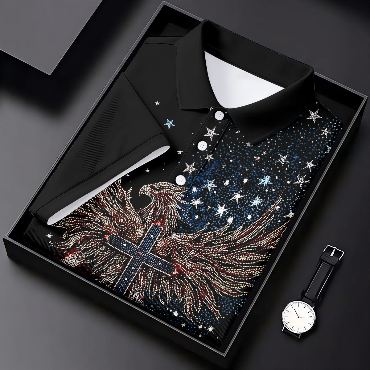 Faith Cross Patriotic Eagle Rhinestones Pattern 4th Of July Golf Shirt, 250 Years Golf Shirt For Women