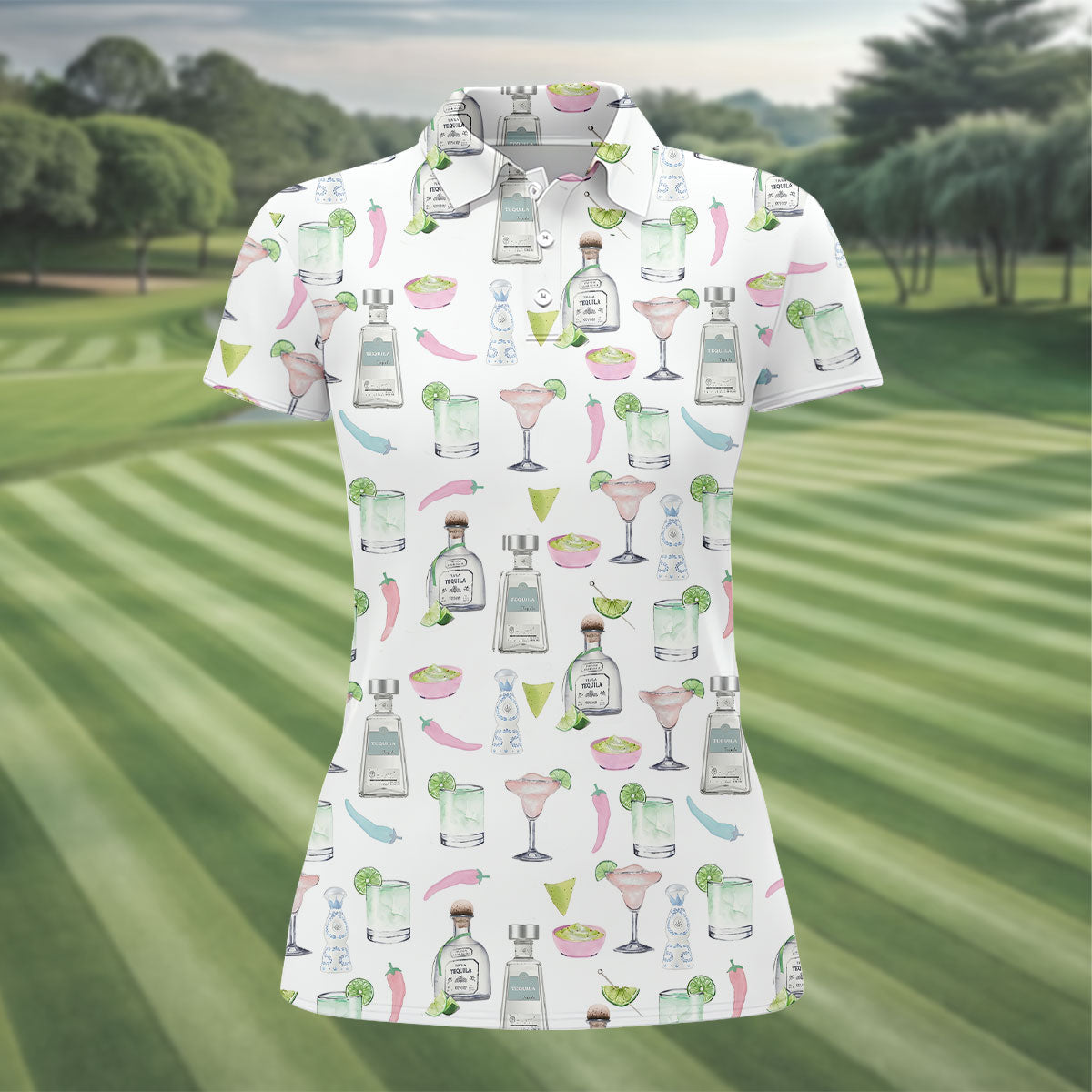 Pink Margarita Glass Tequila Lover Pastel Theme Women Golf Top, Ladies Golf Shirts, Golf Shirt For Women