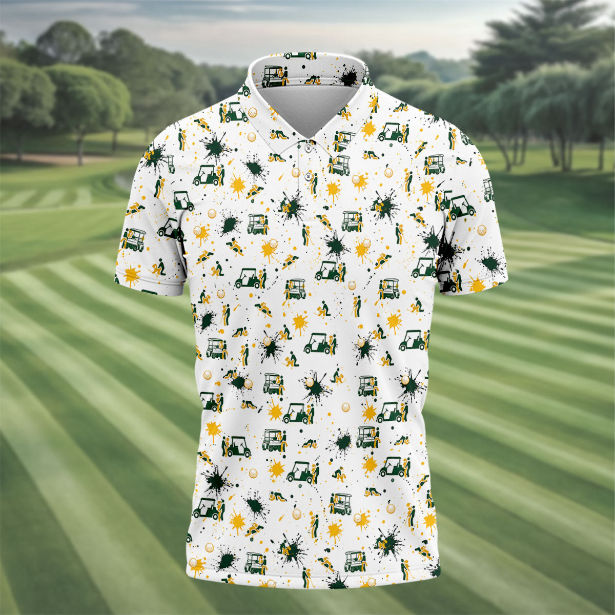 Funny Golf Cart Adult Humor Pattern Polo Shirt, Golf Polo Shirts For Men, Mens Golf Apparel