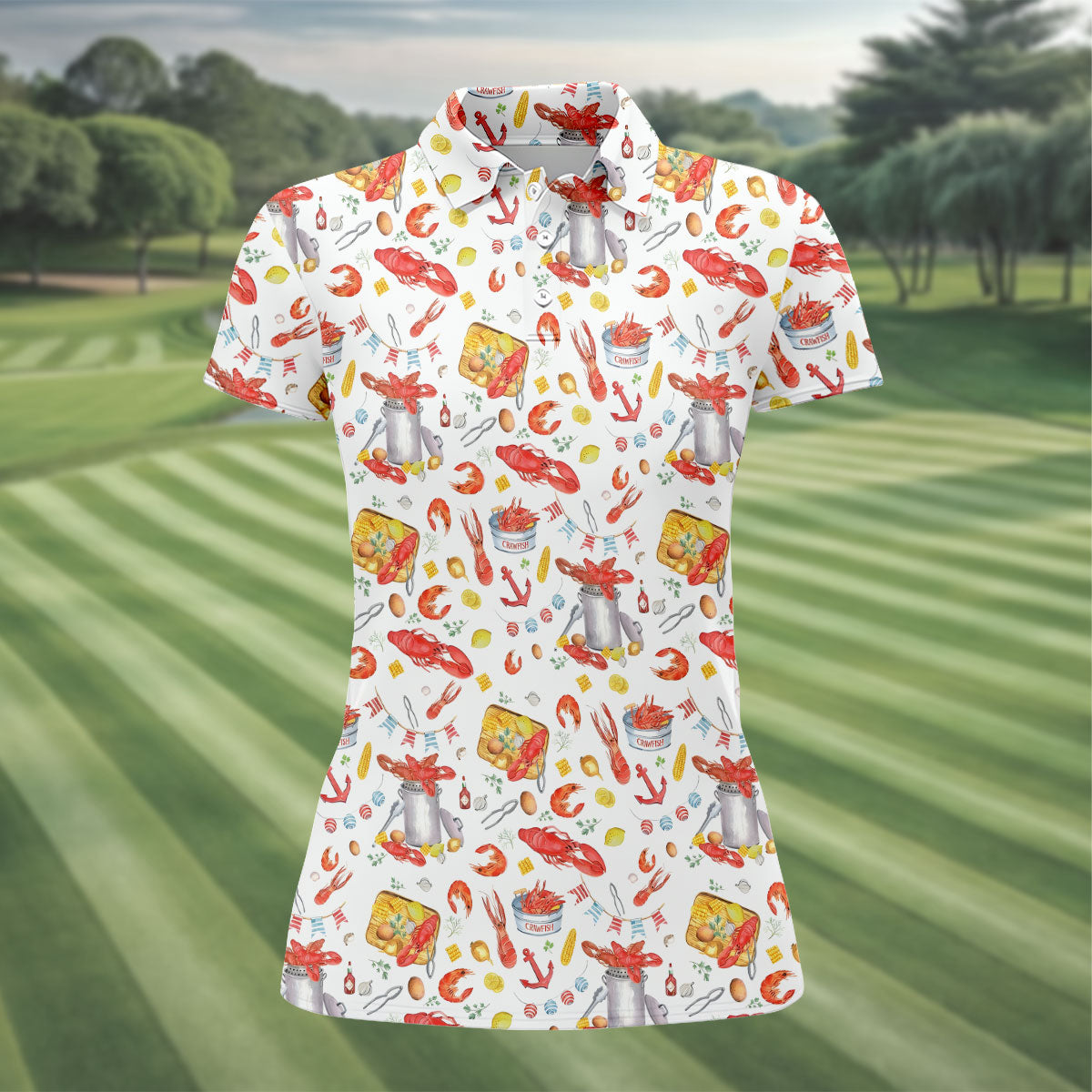 Beach Party Santa Christmas Golf Shirt, Women's Golf Tops, Printed Golf Shirt, Golf Polo For Women (Copy)