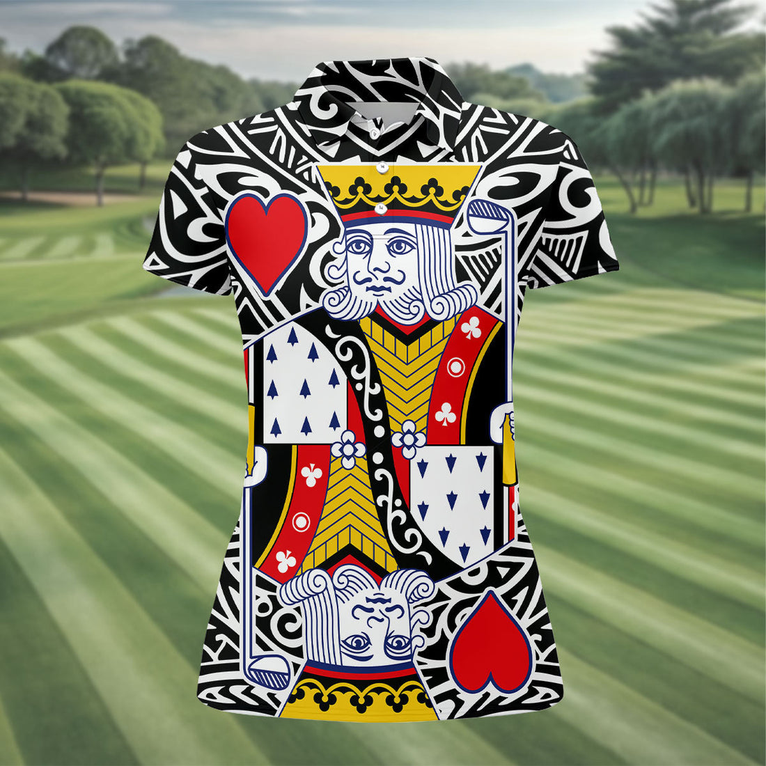 King Of Hearts Playing Card Women's Golf Shirt, Golf Top For Women