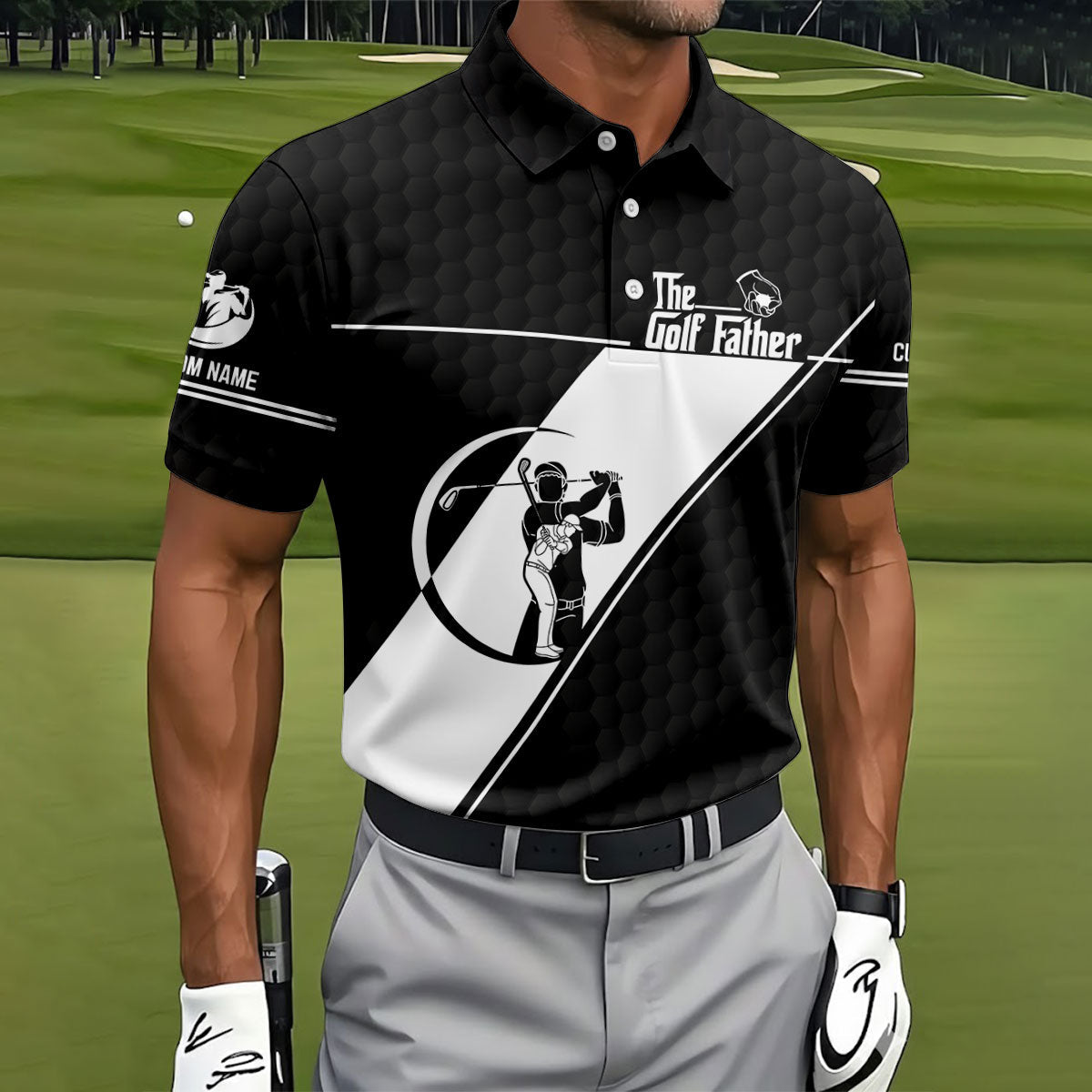 The Golf Father Golf Ball Pattern Father's Day Golf Shirt, Golf Gift For Dad, Polo Shirts For Men