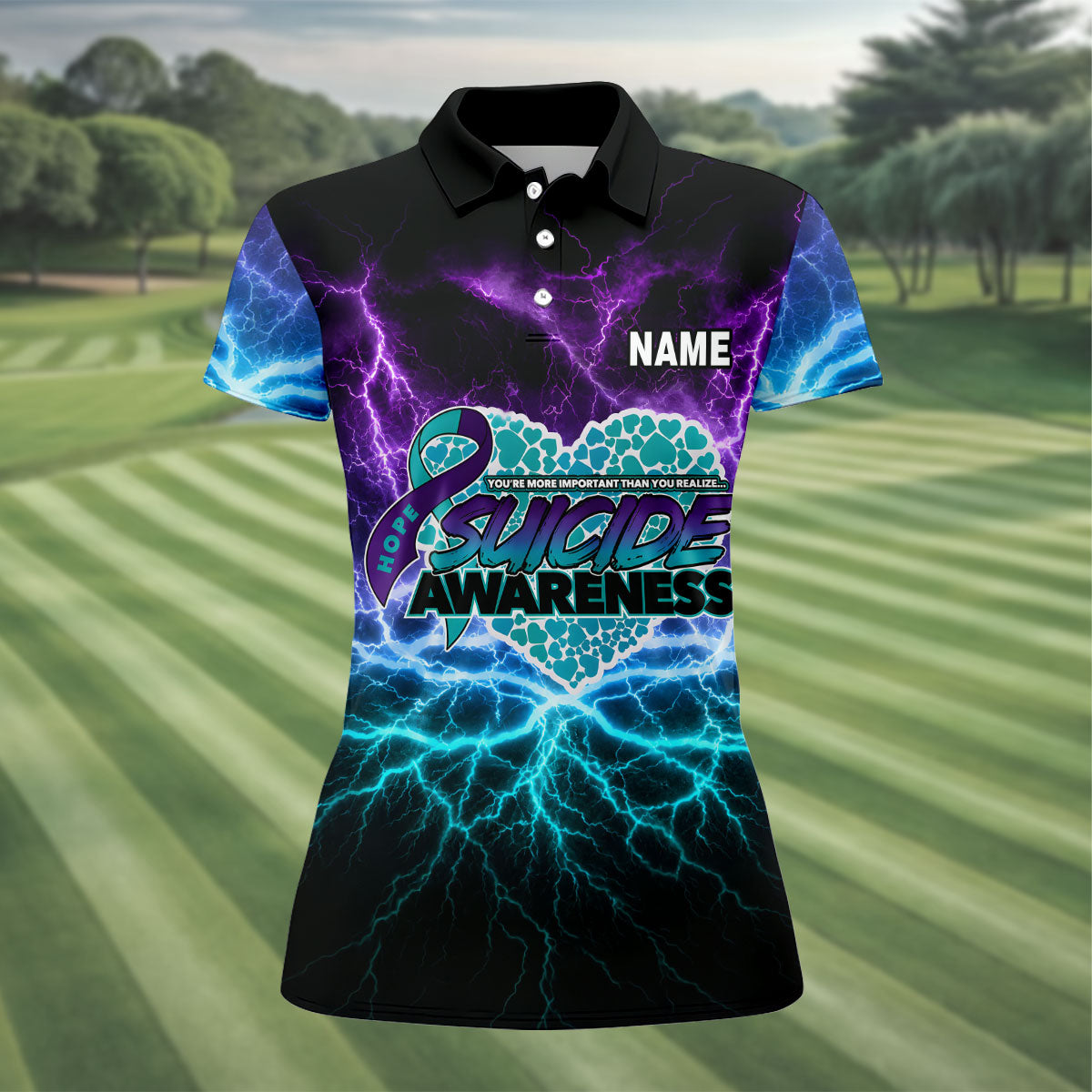 Suicide Awareness Hope Ribbon Lightning Golf Polo Shirt, Women’s Golf Polo