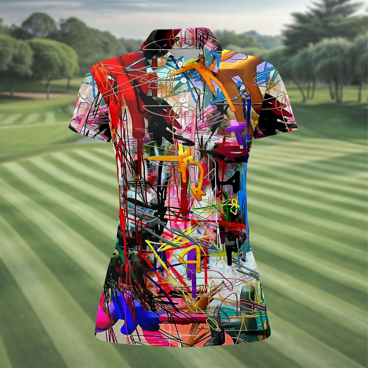 Colorful Abstract Graffiti Street Art Golf Shirt, Women’s Golf Apparel, Golf Tops For Women