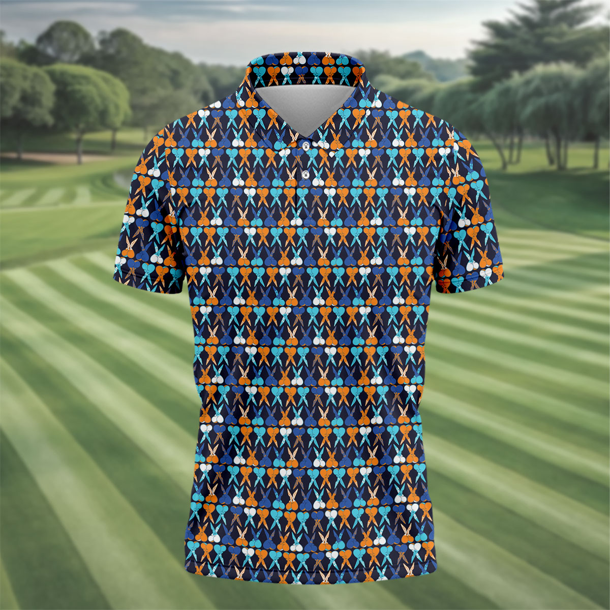 Funny Scissors Pattern Golf Polo Shirt, Golf Polo Shirts For Men, Mens Golf Apparel