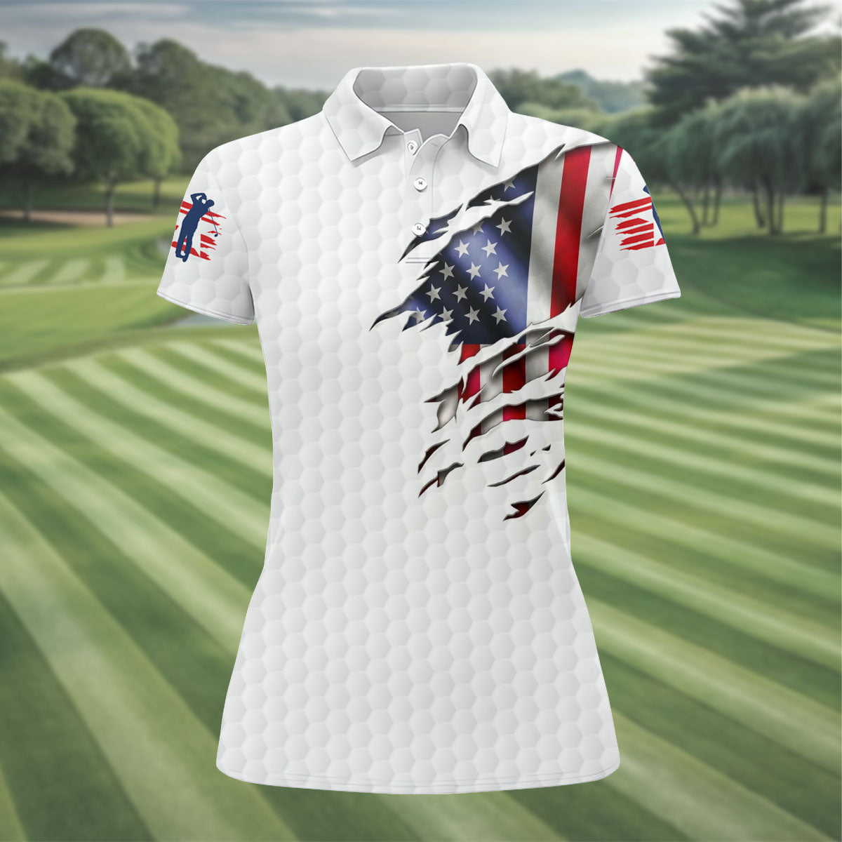 I Put It In Every Hole Ripped American Flag 250 Patriotic Golf Shirt, 4th Of July Golf Shirt For Women