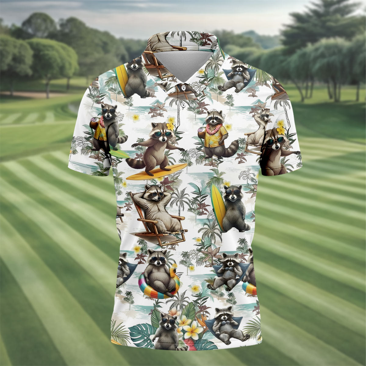 Raccoon Beach Vacation Hawaiian Shirt, Hawaiian Shirt For Men, Tropical Button Up Shirt