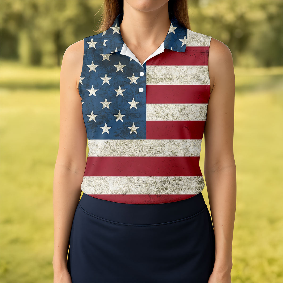 Distressed US Flag Golf Shirt, 250 Years Patriotic 4th Of July Golf Shirt For Women