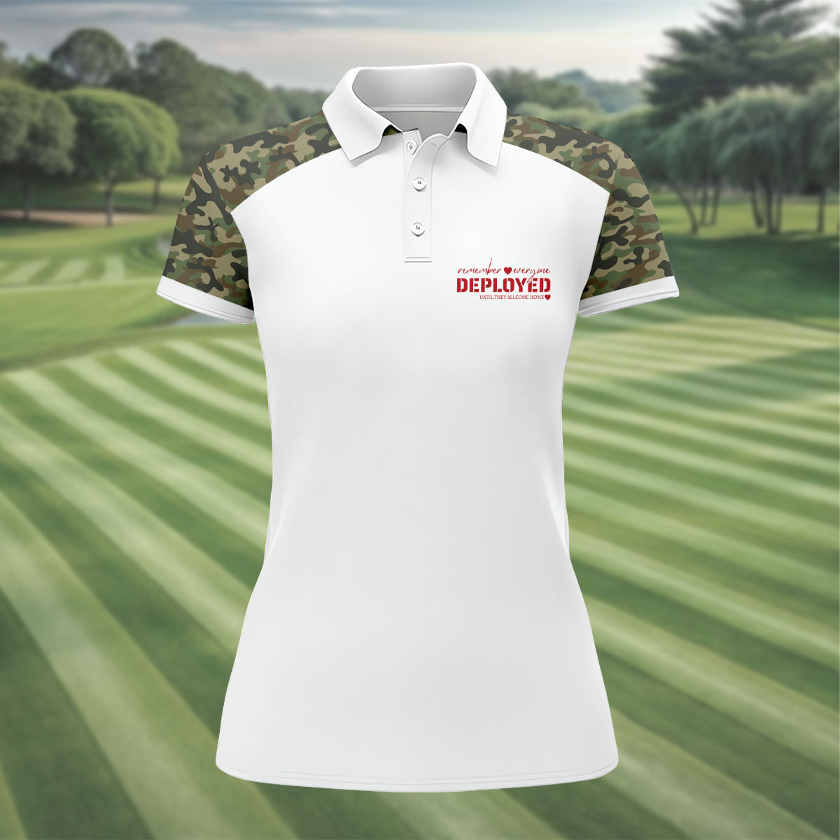 Remember Everyone Deployed Camo White Patriotic 4th Of July Golf Shirt, 250th Anniversary Golf Shirt For Women