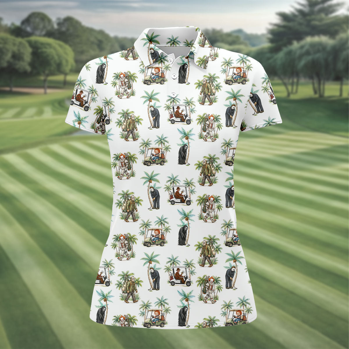 Tropical Horror Character Halloween Golf Shirt, Golf Polo For Women, Women's Golf Apparel
