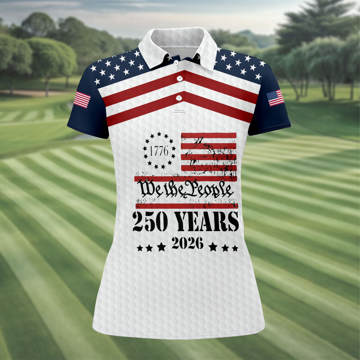 We The People 250 Years US Flag Golf Shirt, Patriotic 4th Of July Golf Shirt For Women