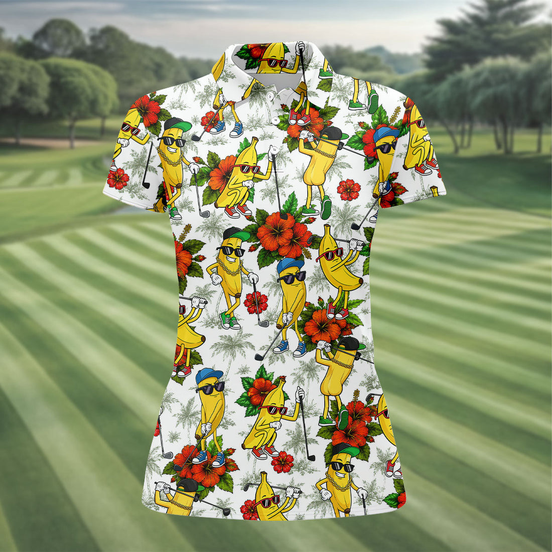 Funny Banana Golfer Hawaiian Golf Polo Shirt, Women’s Golf Polo, Golf Shirts For Women
