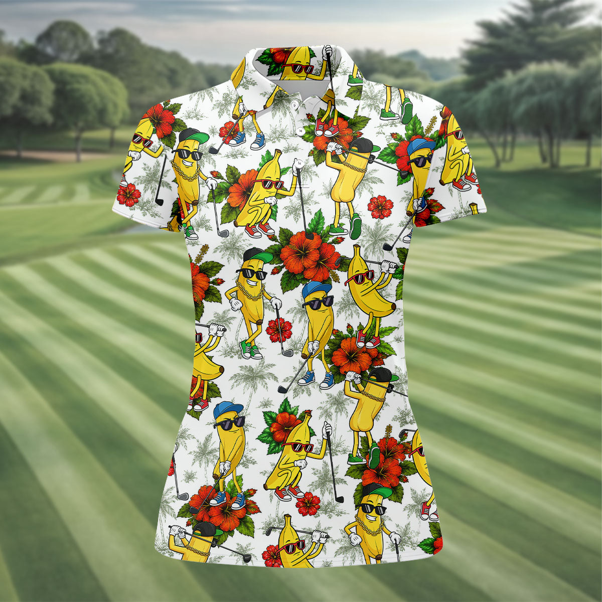 Funny Banana Golfer Hawaiian Golf Polo Shirt, Women’s Golf Polo, Golf Shirts For Women
