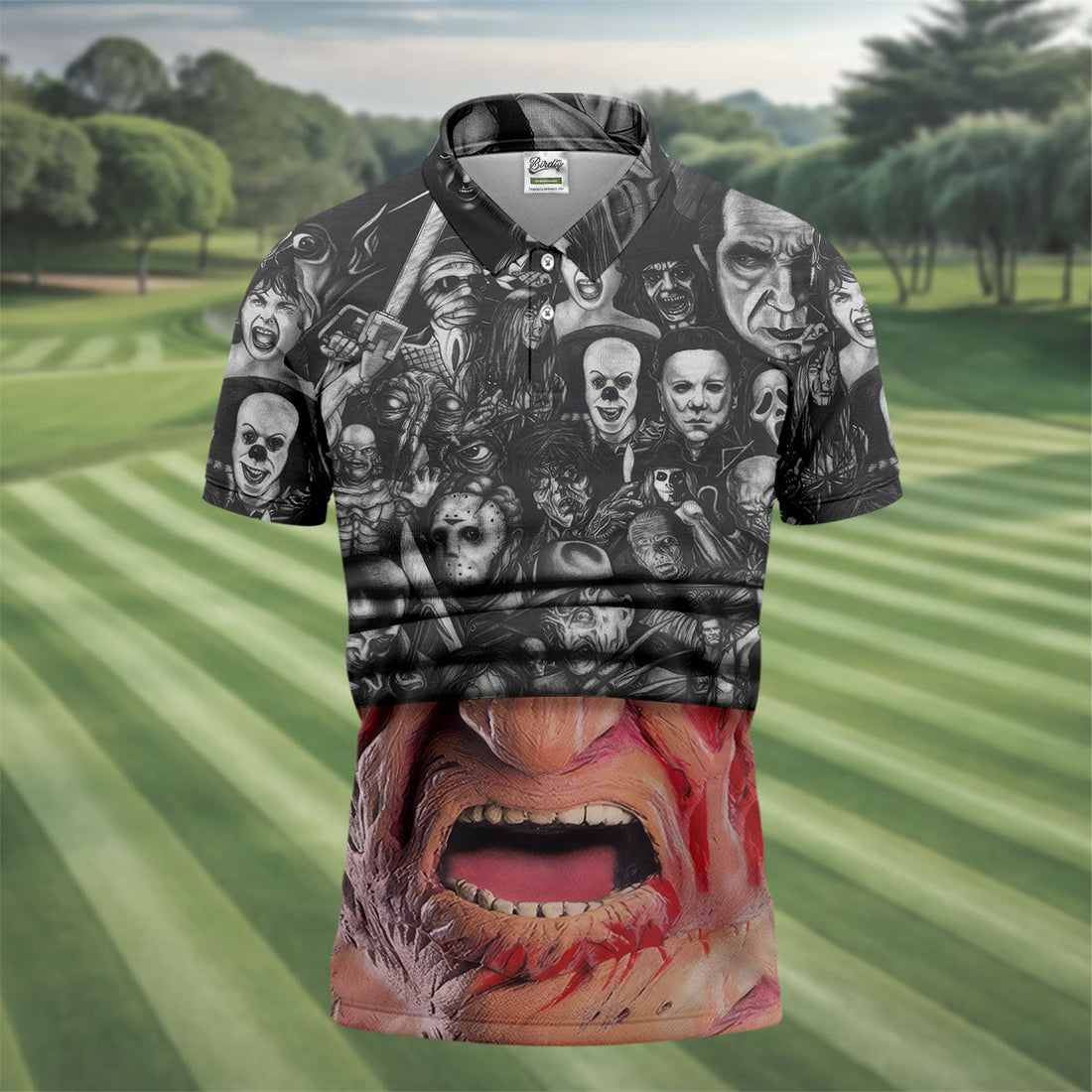 Burned Face Horror Character Halloween Polo Shirt, Men's Golf Shirt, Printed Golf Shirts