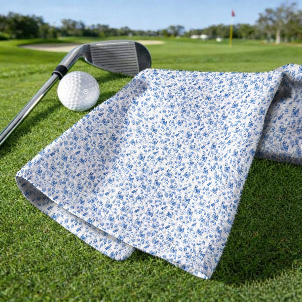 Yorkshire Terrier Toile De Jouy Golf Towels, Yorkie Pattern Golf Towel, Golf Gift For Golfer
