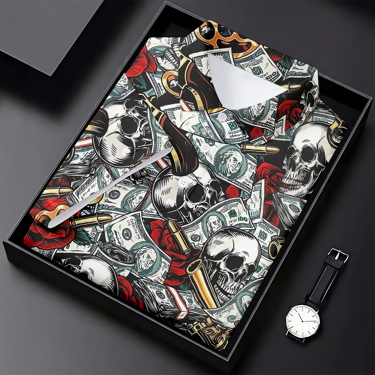 Black Skull Cash Rose Western Pattern Golf Polo Shirt, Ladies Golf Shirts, Women's Golf Apparel