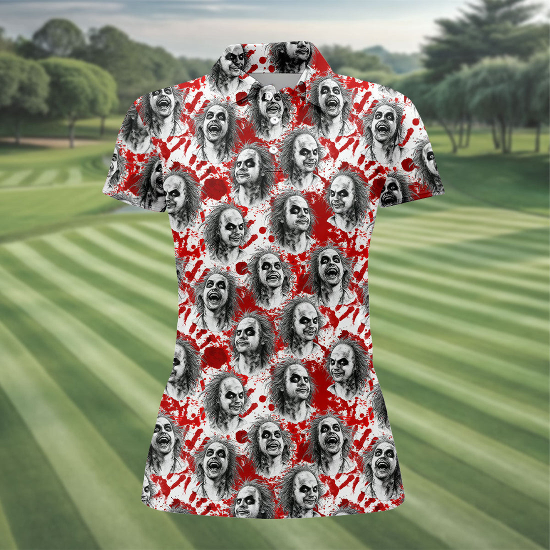 Halloween Horror Character Faces Polo Shirt, Golf Shirts For Women, Golf Polo For Women