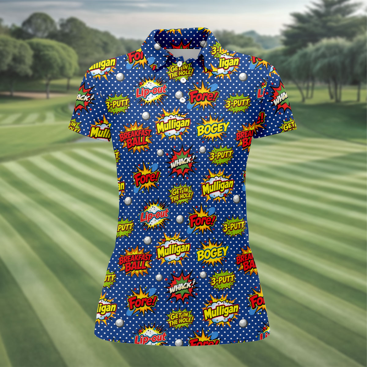 Funny Comic Pop Art Golf Shirt, Hawaiian Golf Shirt, Golf Shirts For Womens