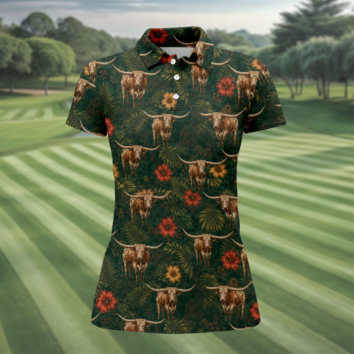 Texas Longhorn Tropical Pattern Golf Polo Shirt, Women's Golf Tops, Ladies Golf Shirts
