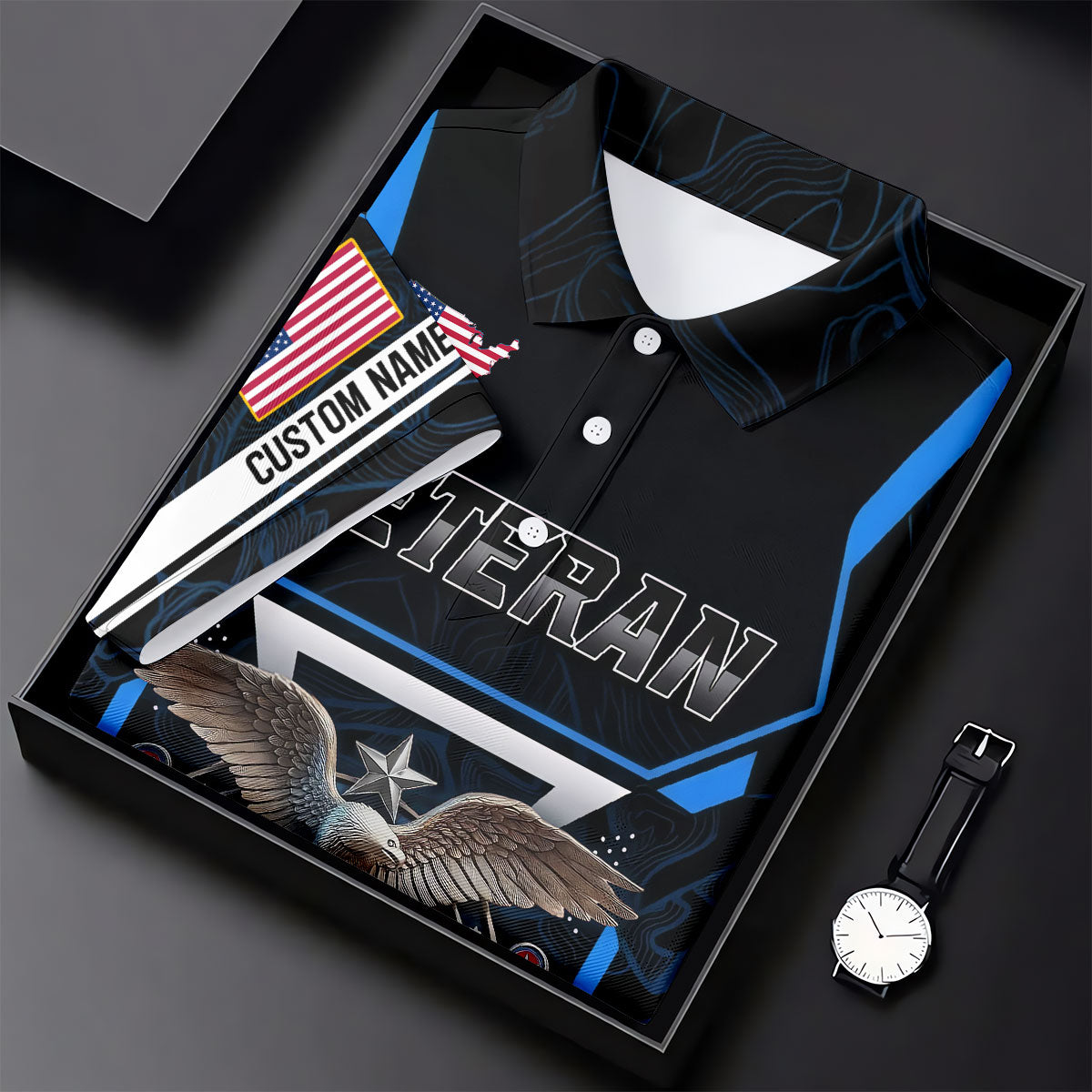Personalized Veteran America 250 Polo Shirt Blue Accent, Golf Polo For Women, Ladies Golf Tops