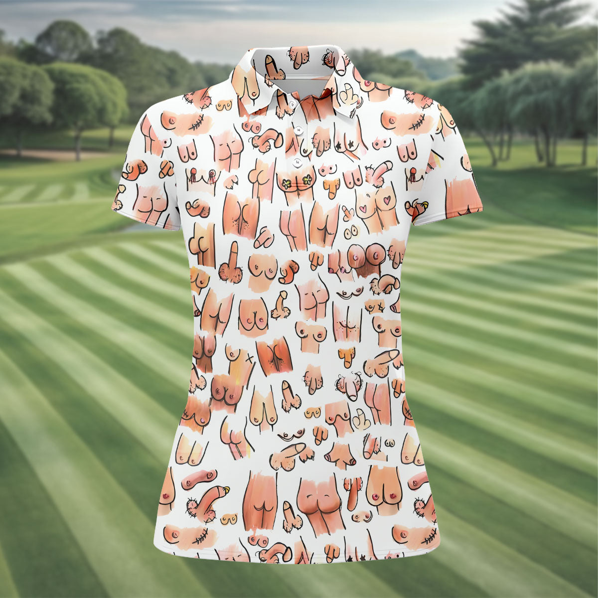 Funny Adult Body Parts Pattern Shirt, Women's Golf Tops, Printed Golf Shirt