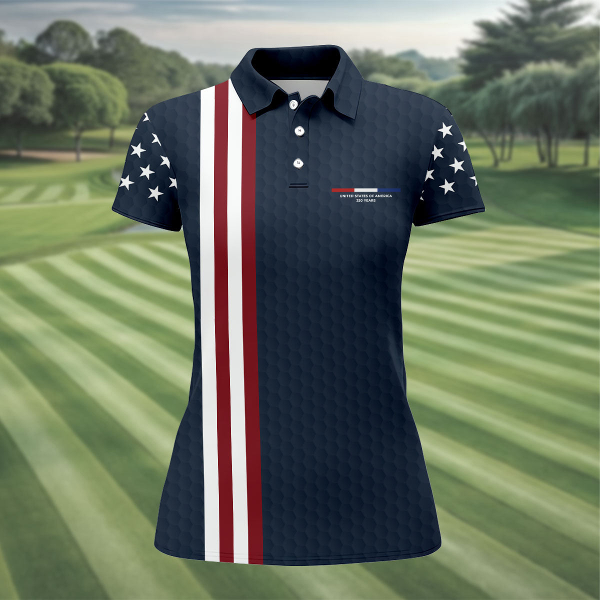 250 Years US Bald Eagle Golf Ball Pattern Golf Shirt, Patriotic 4th Of July Golf Shirt For Women