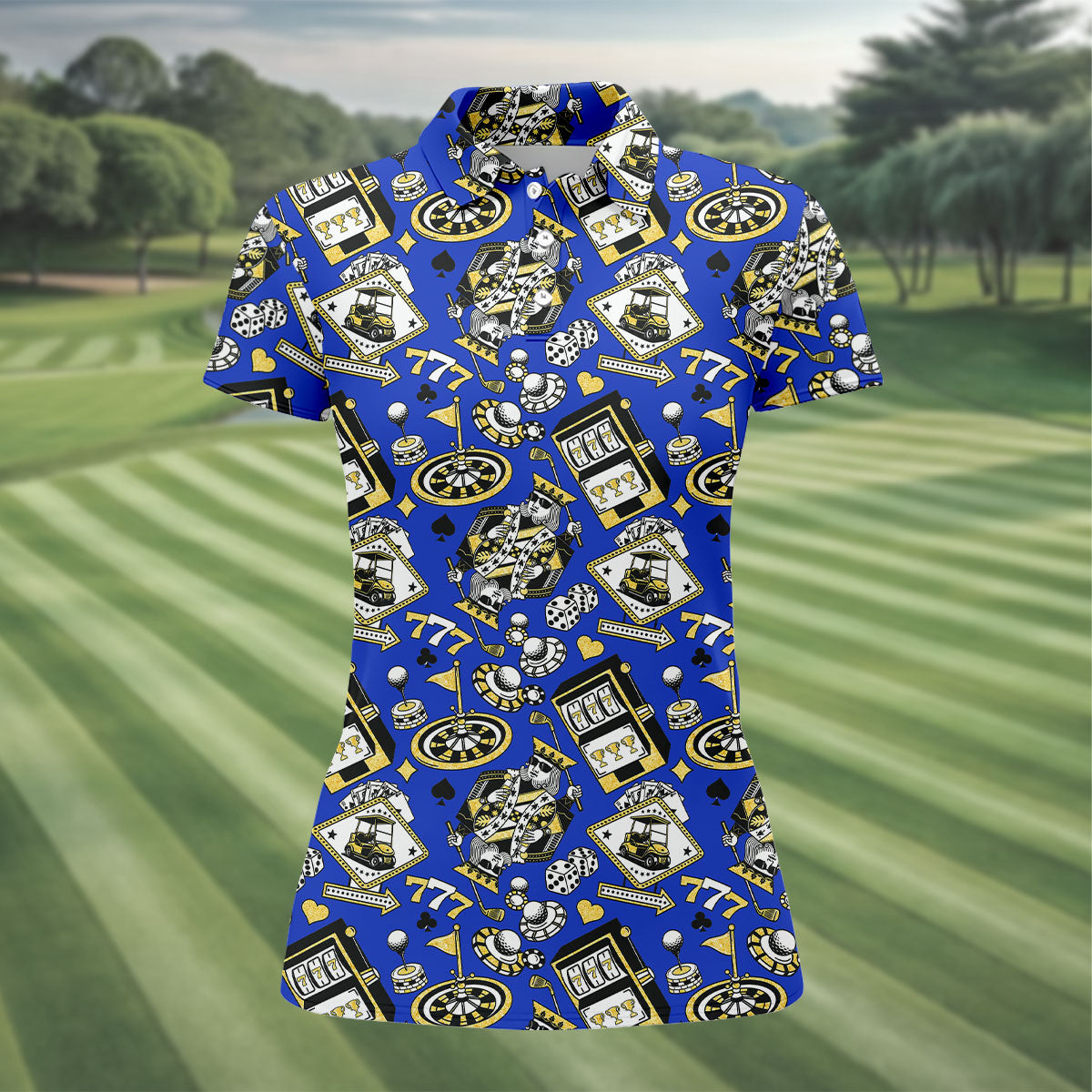 Casino Golf Pattern Blue Hawaiian Golf Polo Shirt, Women's Golf Polo, Golf Shirts For Women