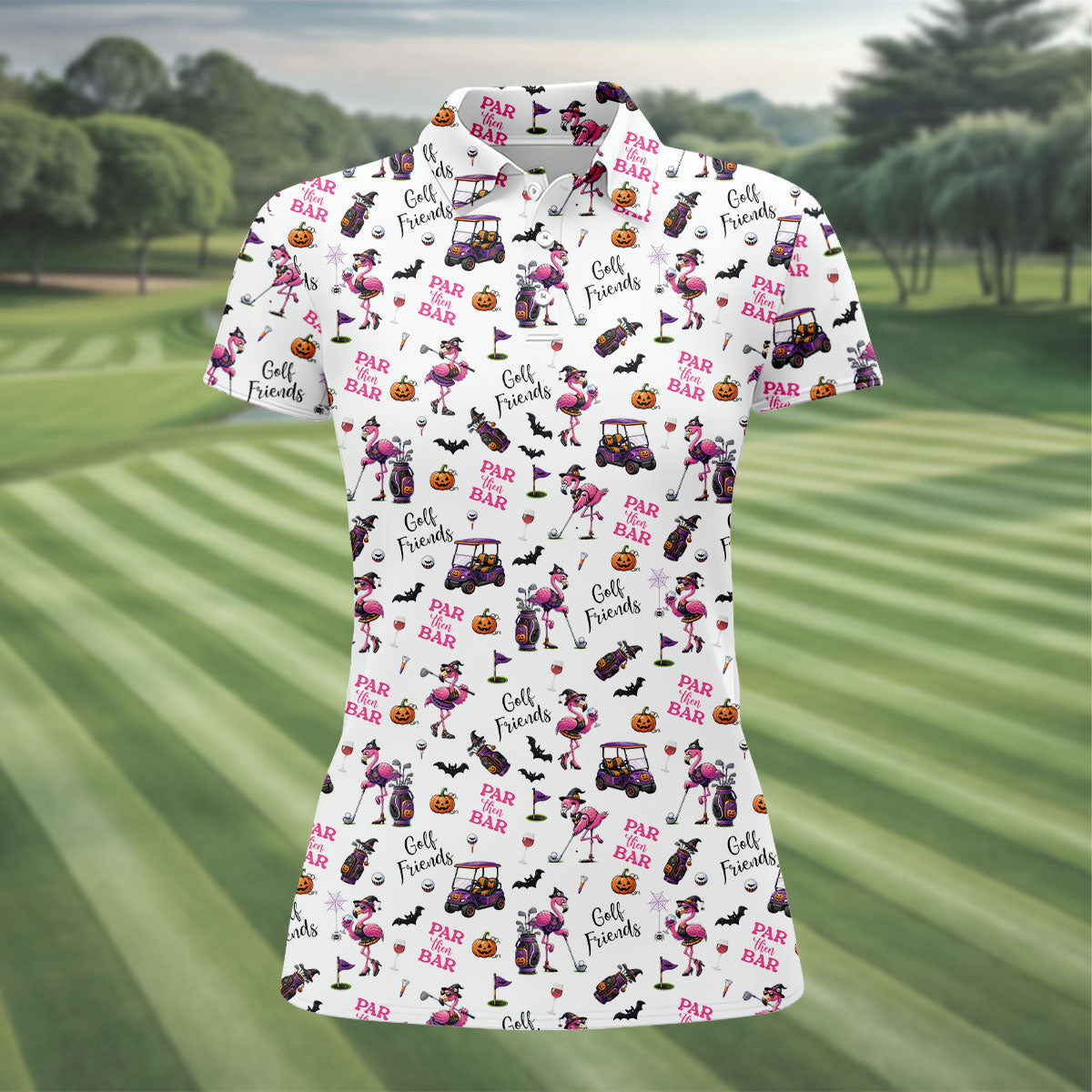 White Par Then Bar Flamingo Halloween Shirt, Women's Golf Apparel, Golf Tops For Women