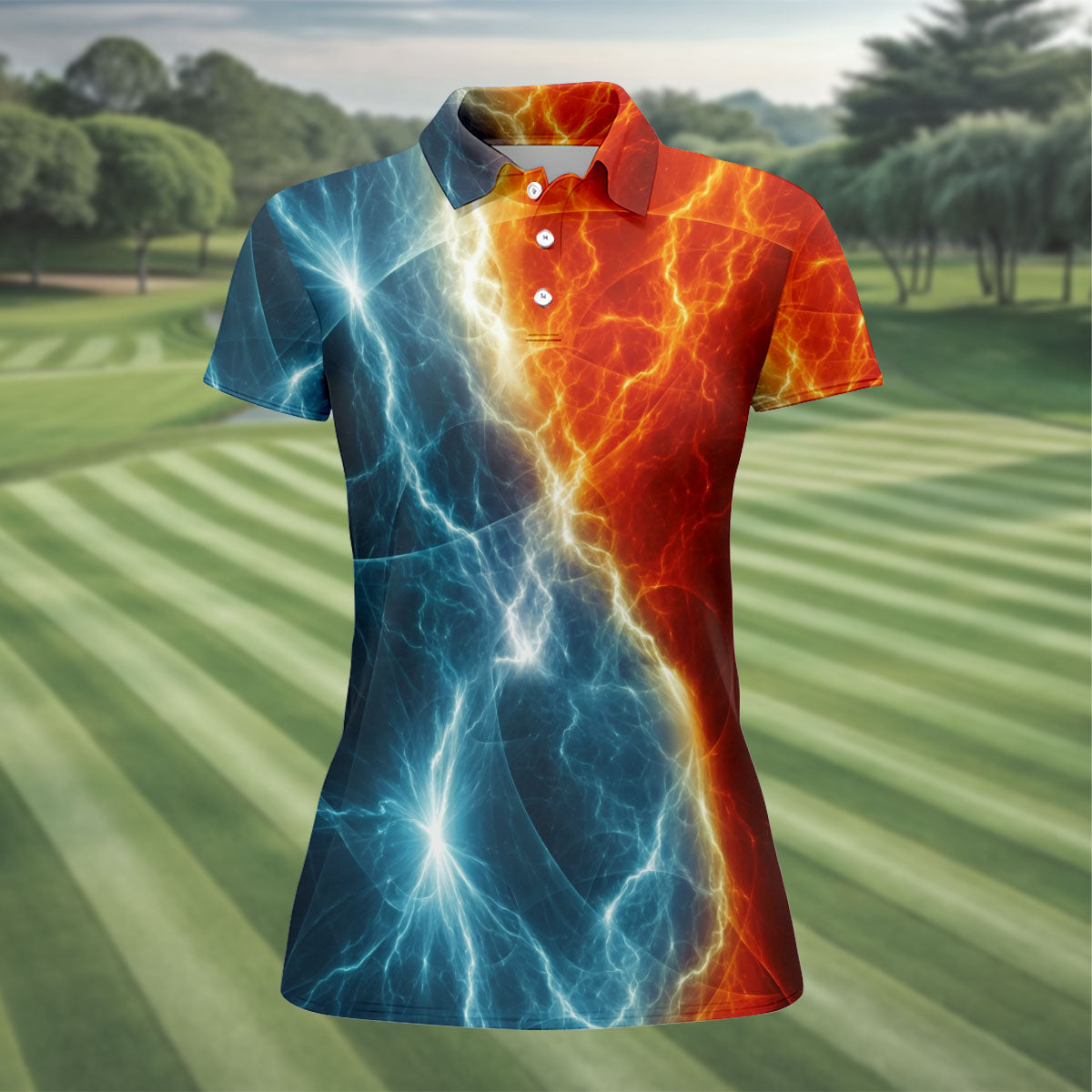 Lightning Fire And Ice Split Golf Polo Shirt, Golf Shirts For Women, Women's Golf Apparel