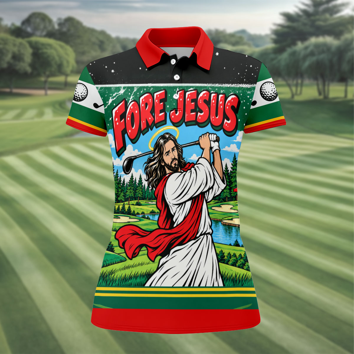 Fore Jesus Golf Swing Christmas Golf Shirt, Golf Gifts For Women, Ladies Golf Apparel