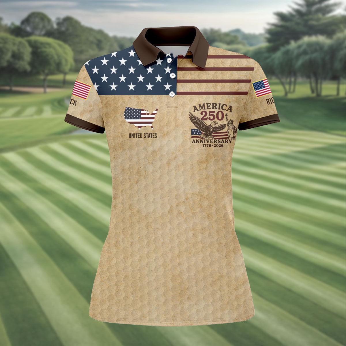 America 250 US Flag Pattern Retro Golf Shirt, Patriotic 4th Of July Golf Shirt For Women