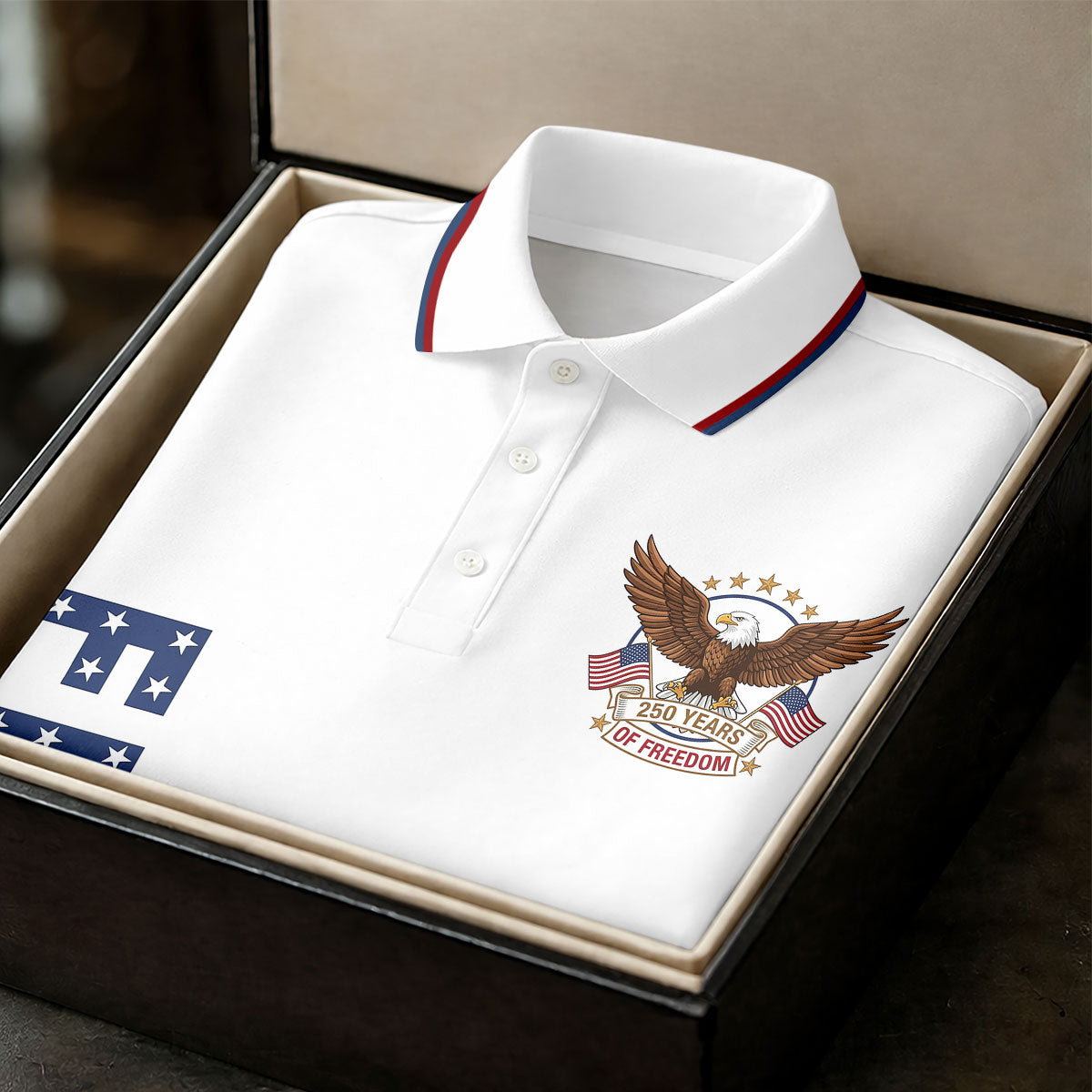 250 Years Of Freedom US Flag Logo White Golf Shirt, Patriotic 4th Of July Golf Shirt For Women