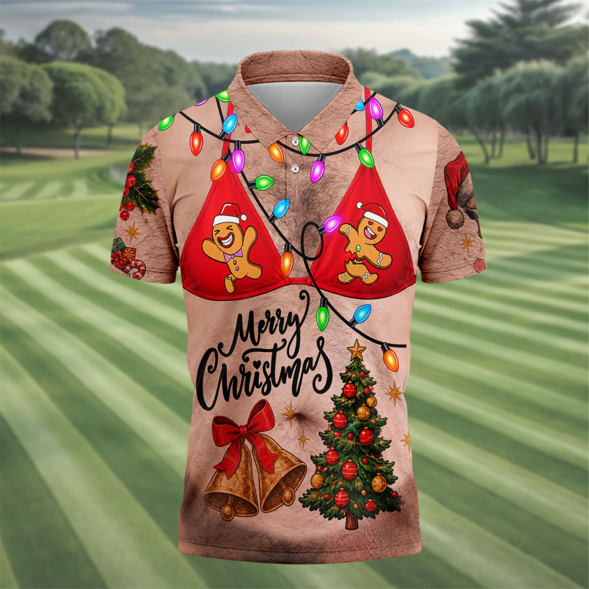 Merry Christmas Gingerbread Bra Polo Shirt, Mens Golf Shirts, Polo Shirts For Men