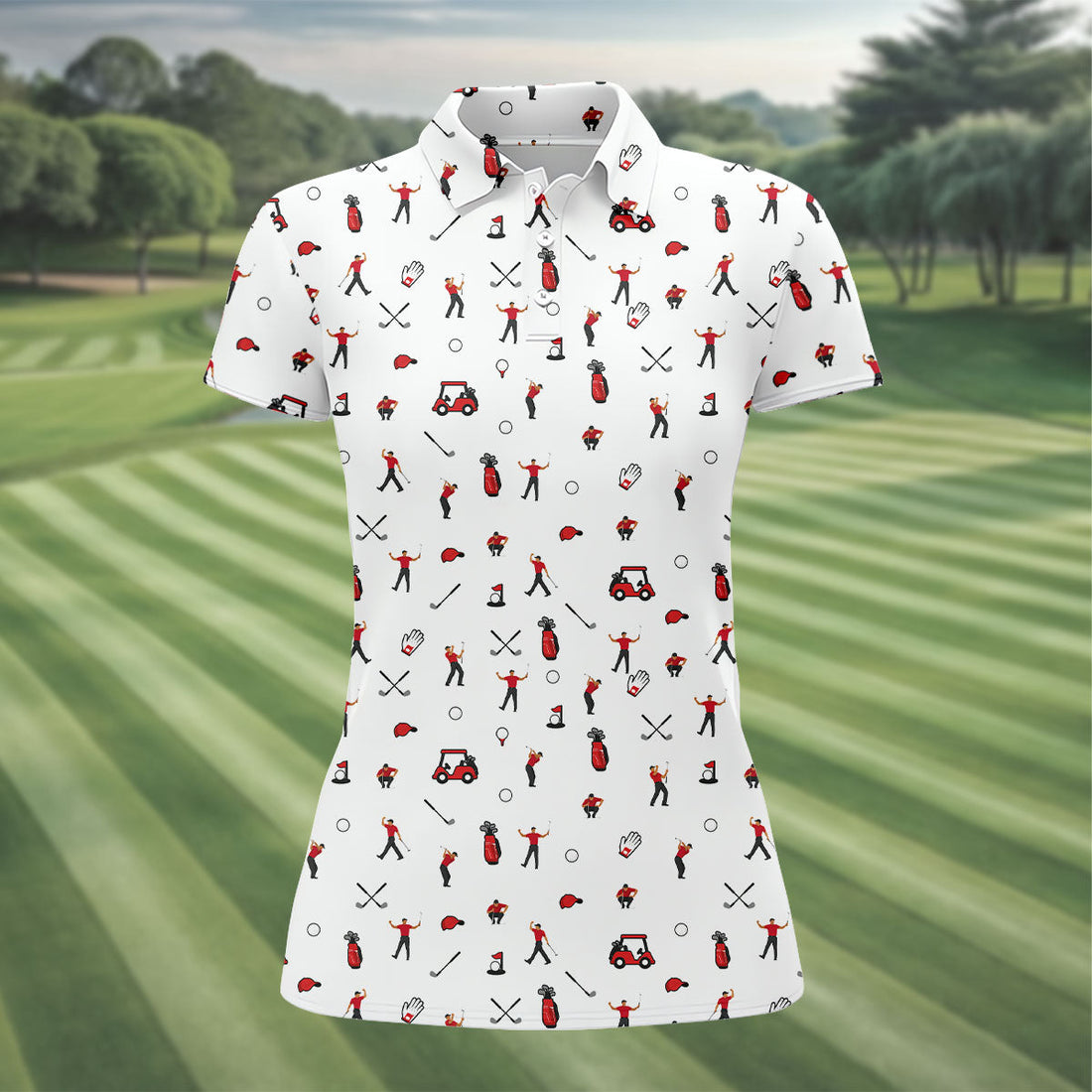 Golf Player Pattern Polo Shirt, Women's Golf Tops, Ladies Golf Shirt