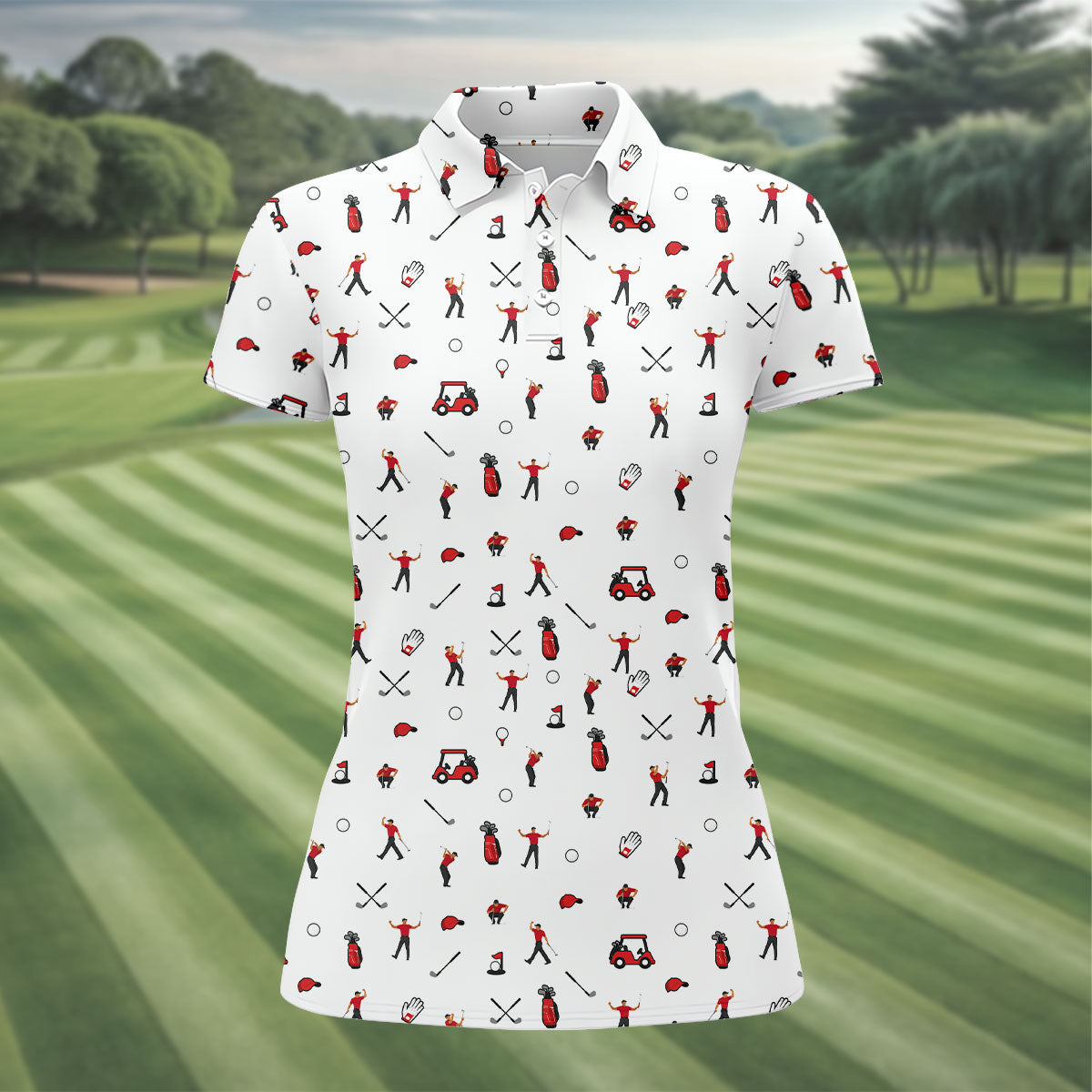Golf Player Pattern Polo Shirt, Women's Golf Tops, Ladies Golf Shirt