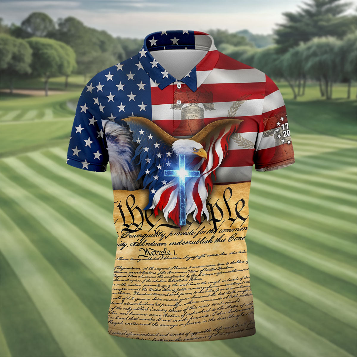God Bless America 250 Years Of Freedom Faith Cross Patriotic Golf Shirt, 4th Of July Golf Shirts For Men