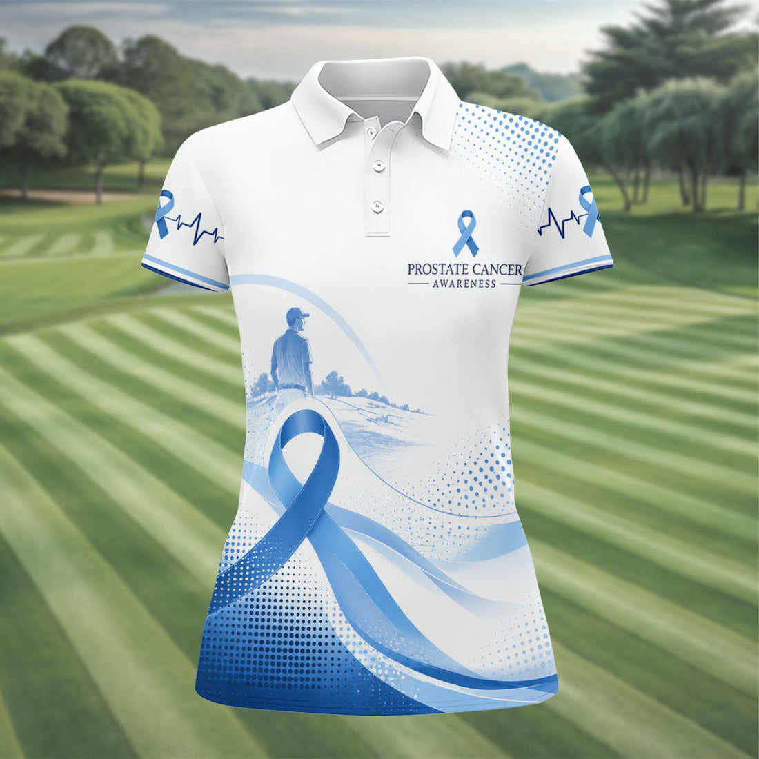 Blue Ribbon Golfer Prostate Cancer Awareness Polo Shirt, Golf Tops For Women