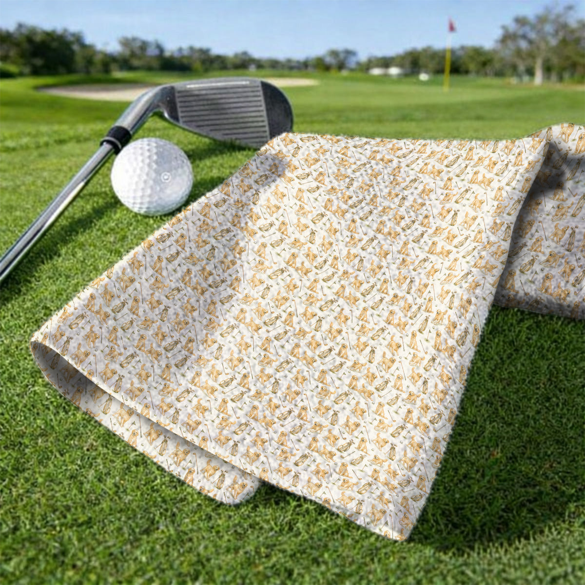 Vintage Golden Retriever Pattern Golf Towel, Golden Retriever Golf Towels, Perfect Gift For Golf Lovers