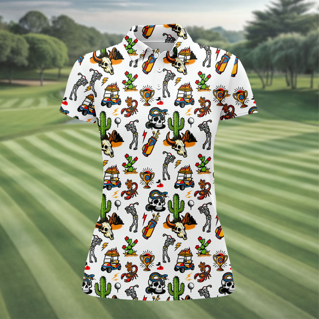 Southwestern Golf Icons Pattern Polo Shirt, Women’s Golf Apparel, Ladies Golf Top