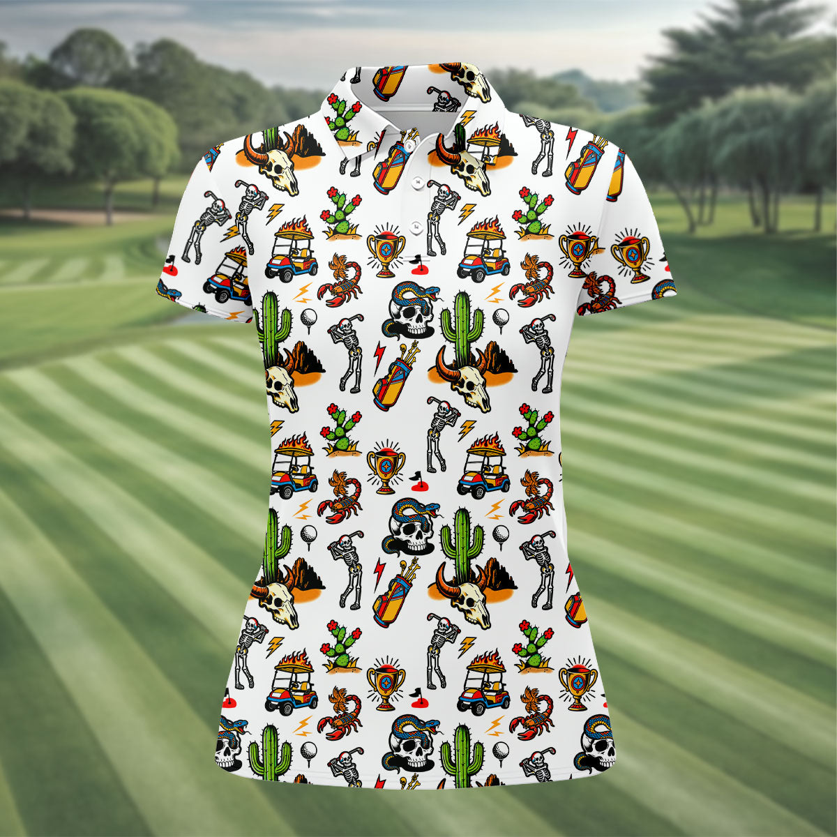 Southwestern Golf Icons Pattern Polo Shirt, Women’s Golf Apparel, Ladies Golf Top
