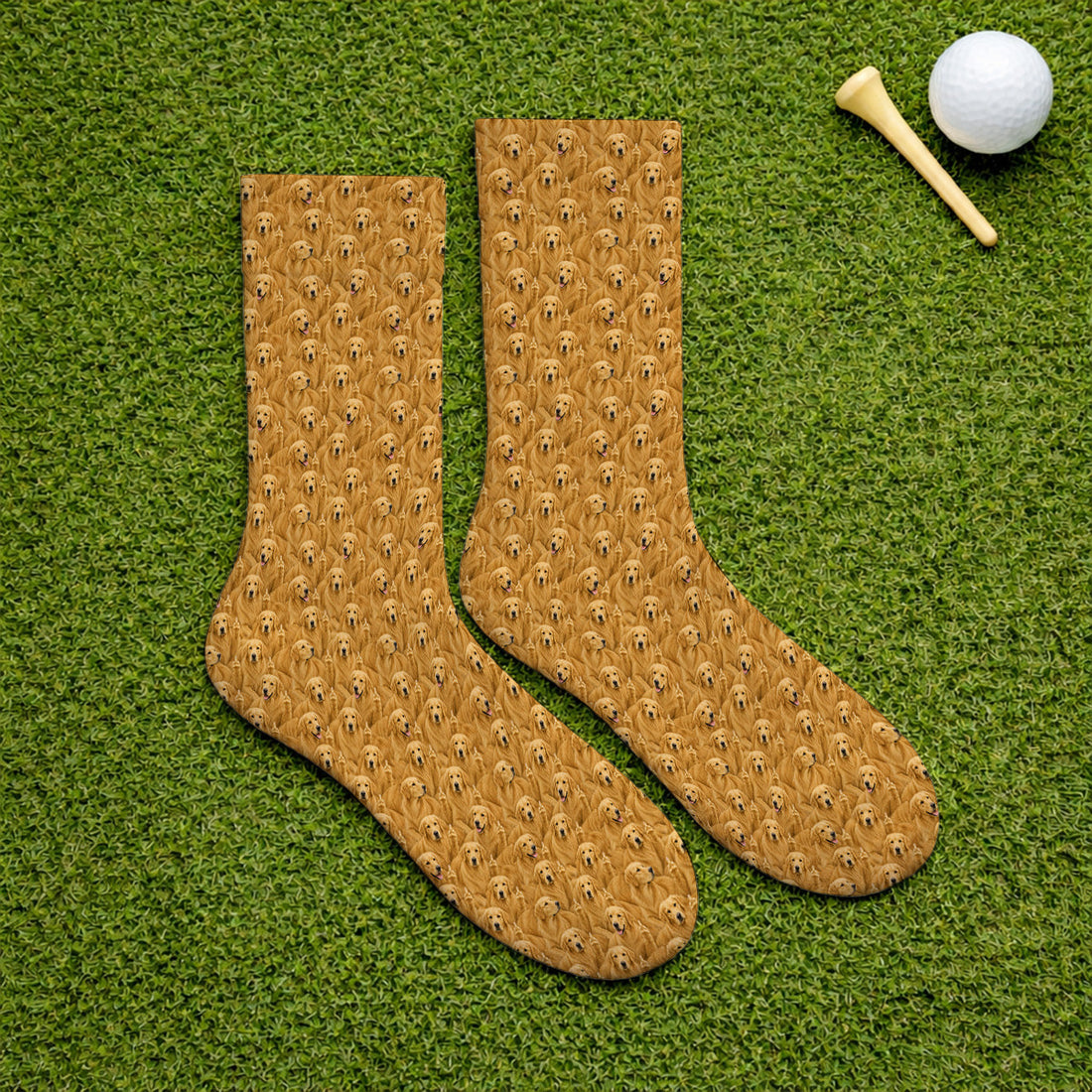 Golden Retriever Middle Finger Golf Socks, Funny Dog Lover Pattern Golf Sock, Golden Retriever Gift For Golfer Dad