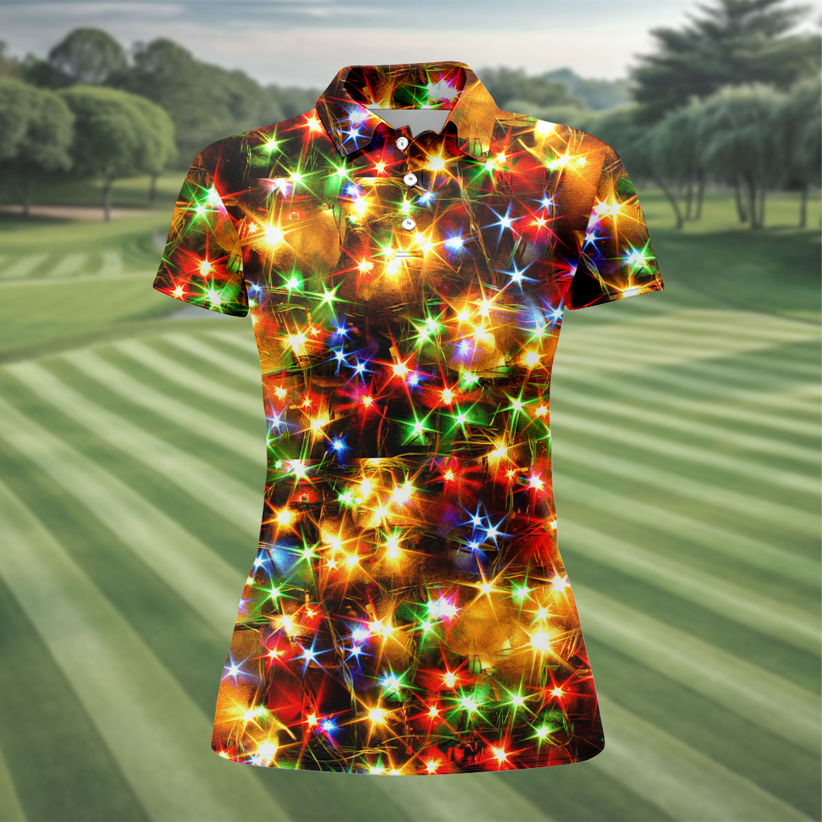 Sparkling Lights Christmas Golf Shirt, Golf Tops For Women, Ladies Golf Shirts