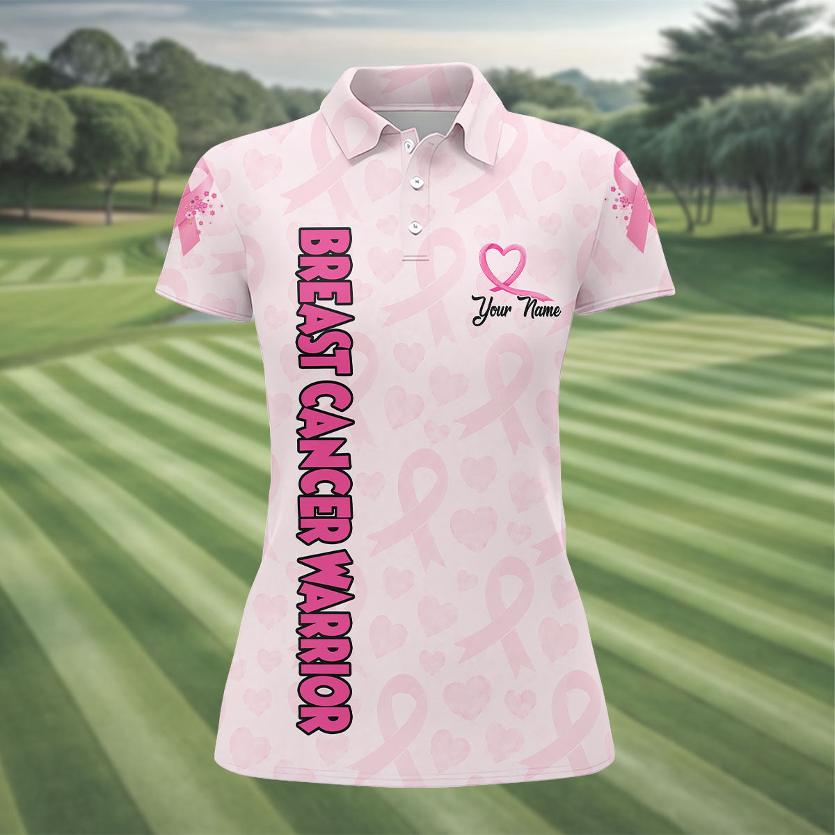 Personalized Breast Cancer Warrior Pink Ribbon Polo, Women’s Golf Polo, Ladies Golf Top