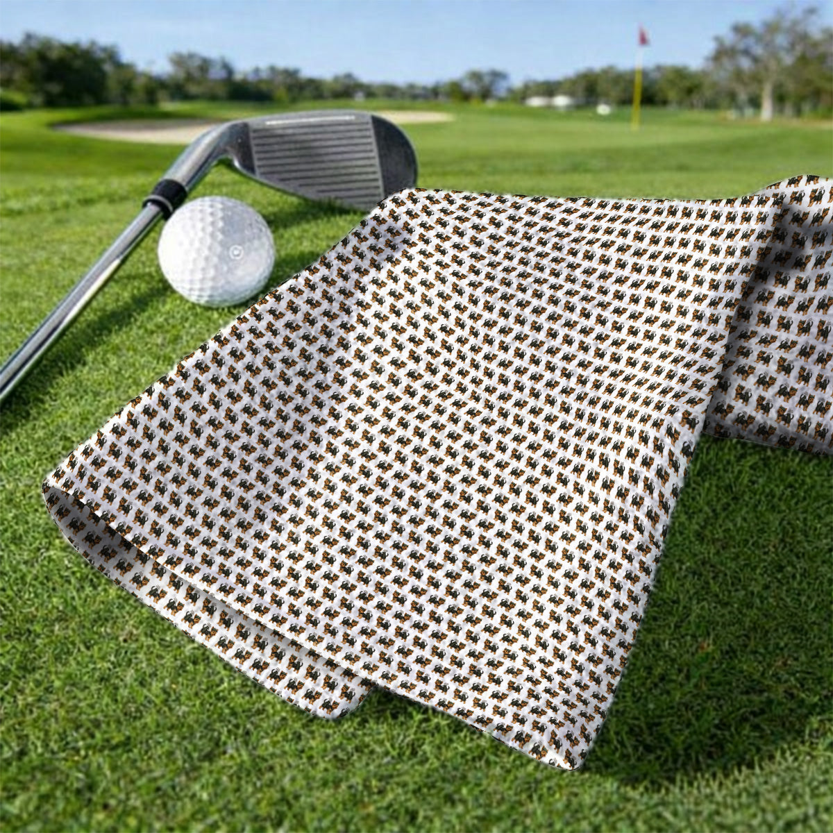 Yorkie Golf Pattern Golf Towels, Yorkshire Terrier Golf Towel, Golf Gift For Golfer