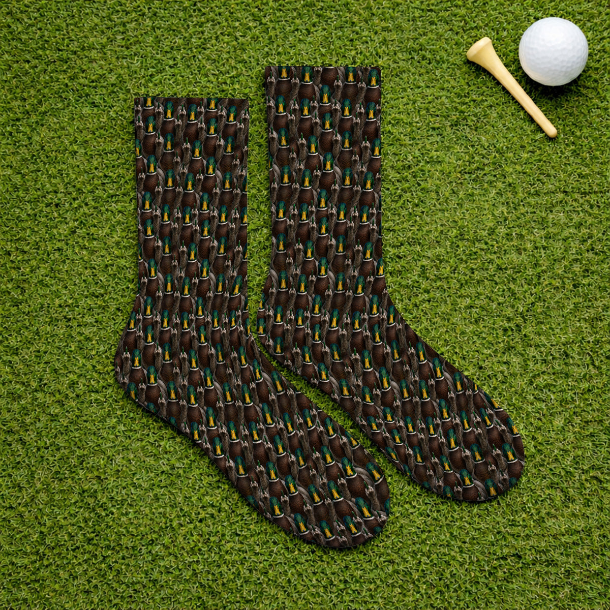 Funny Mallard Duck Pattern Socks, Rebel Duck Hunting Golf Sock, Golf Gift For Golfer