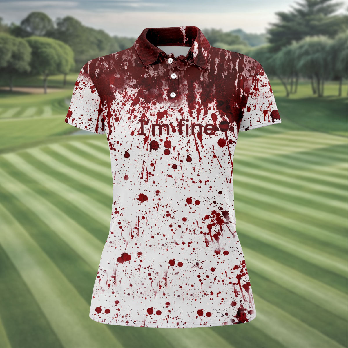 I'm Fine Bloody Splatter Halloween Golf Polo Shirt for Women, Women's Golf Tops, Golf Shirts For Women