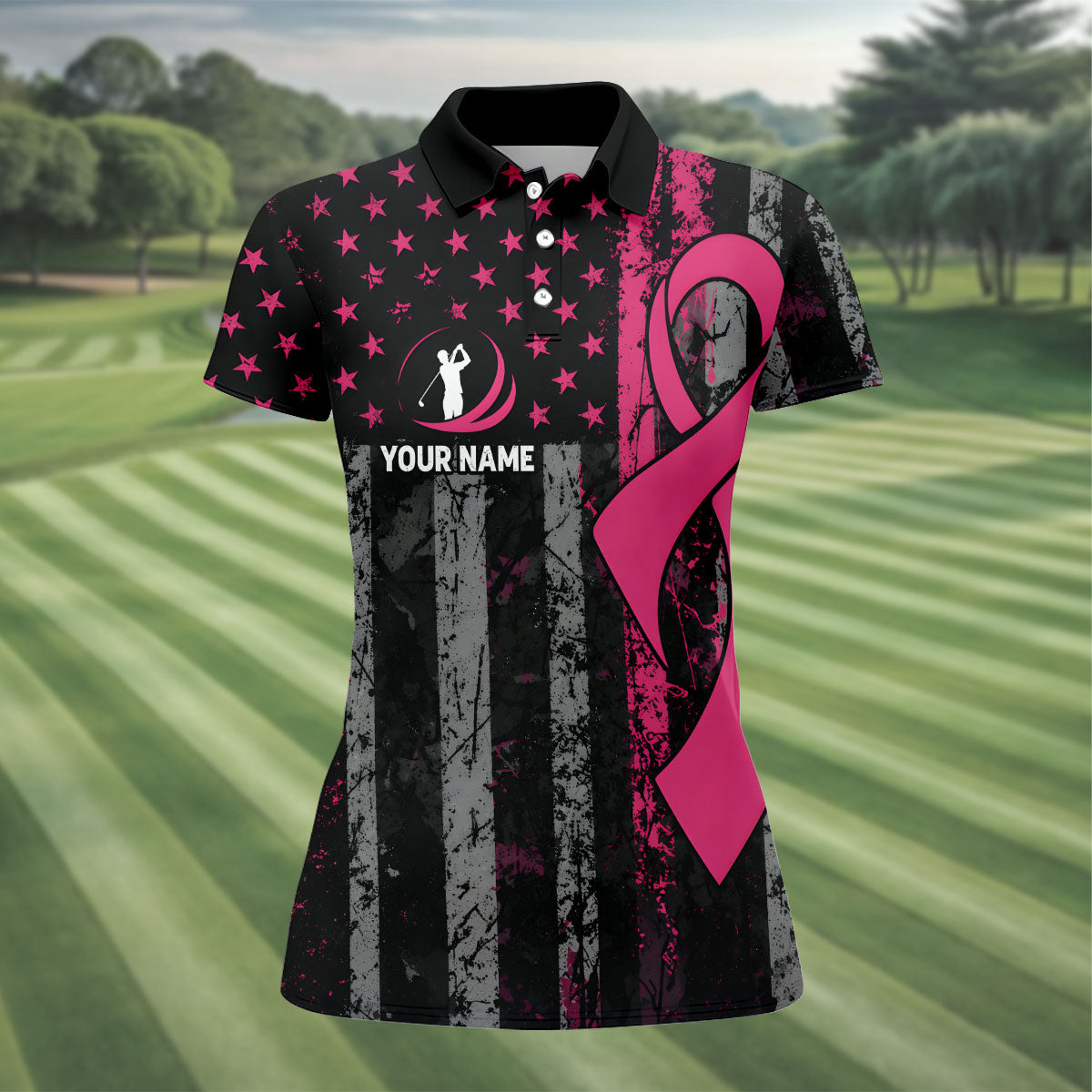 Custom Play For Pink Breast Cancer Golf Polo Shirt, Golf Tops For Women, Women’s Golf Apparel